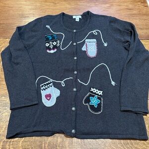 The TOG shop Christmas sweater mittens full zip sz‎ large embroidered